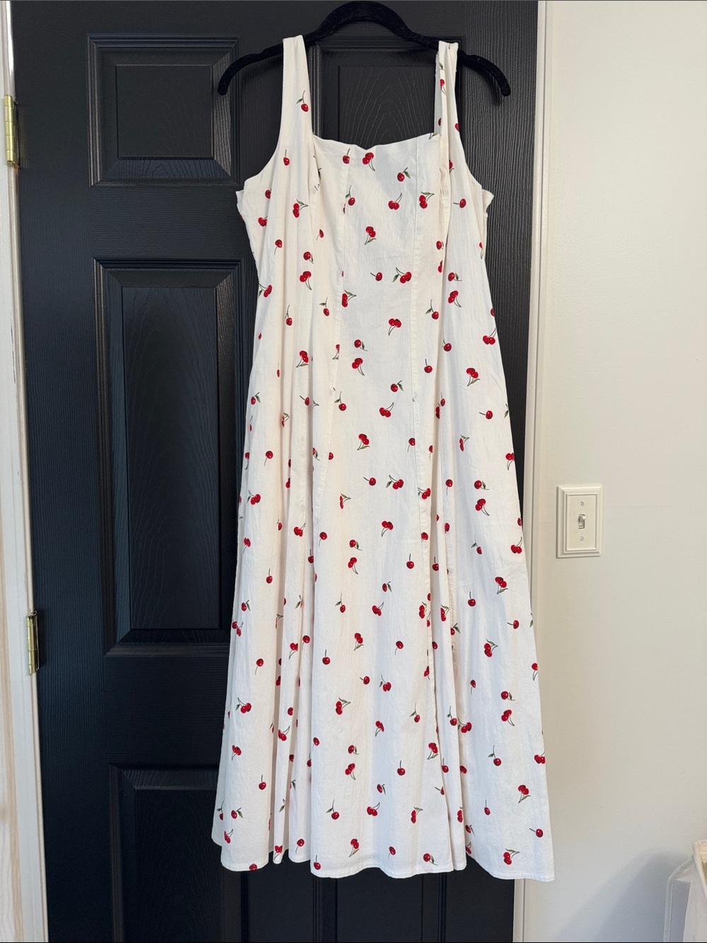 Abercrombie & Fitch White Midi Dress with Red Cherry Print